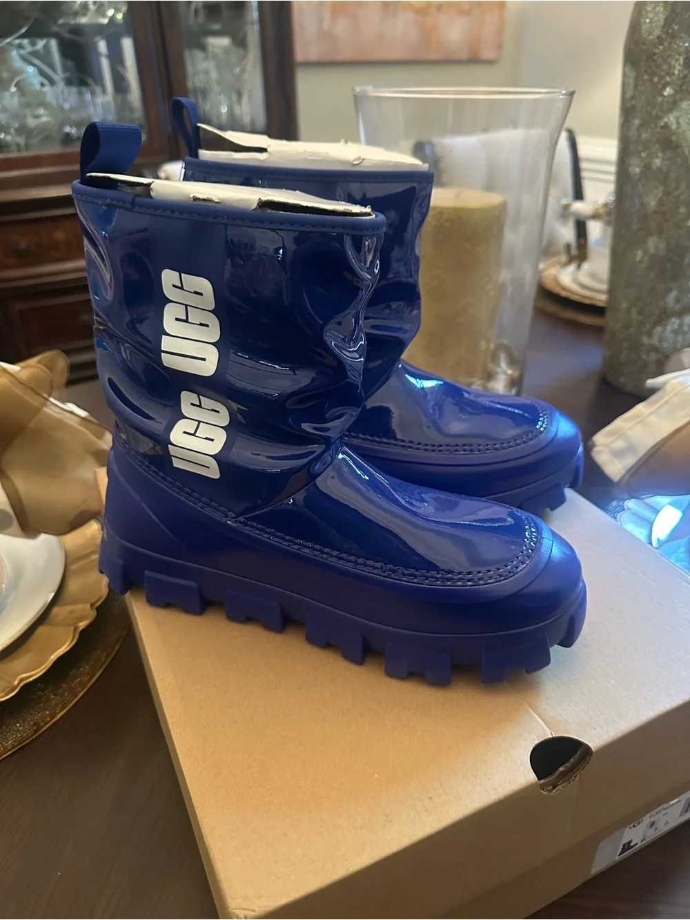 Brand New Women’s Size 8 UGG Glossy Royal Blue Chunky Rain Boots